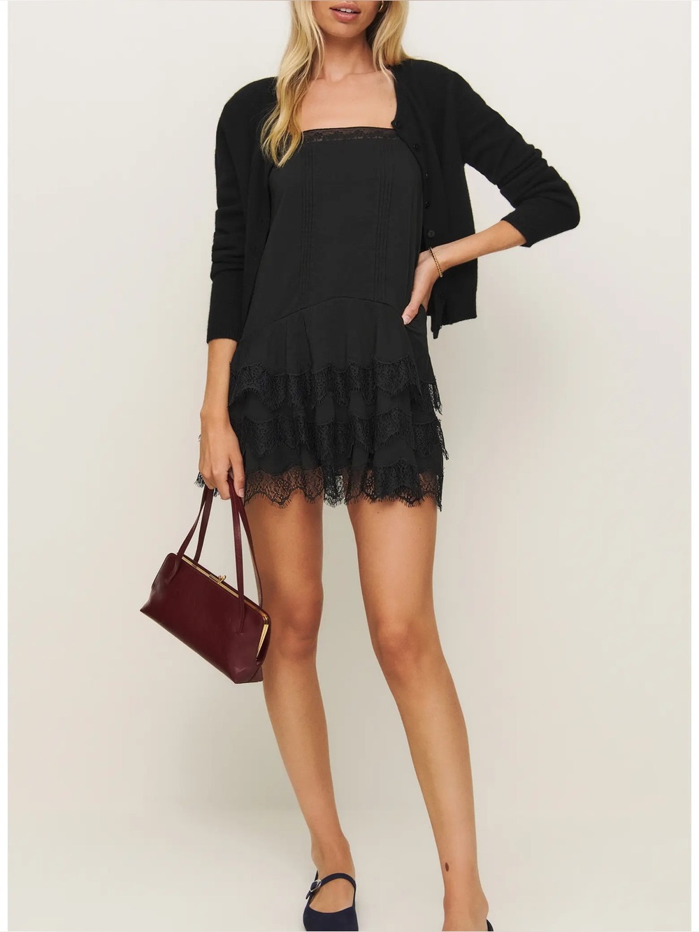 Reformation Cleodora Black Lace-Trim Slip Mini Dress - Picture 5 of 6